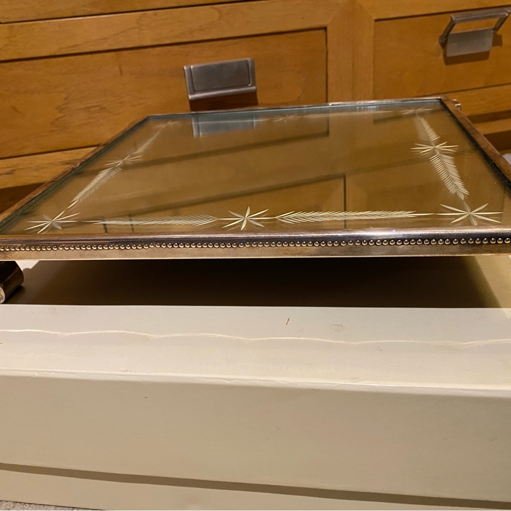 Pottery Barn Silver plated & etched glass tray